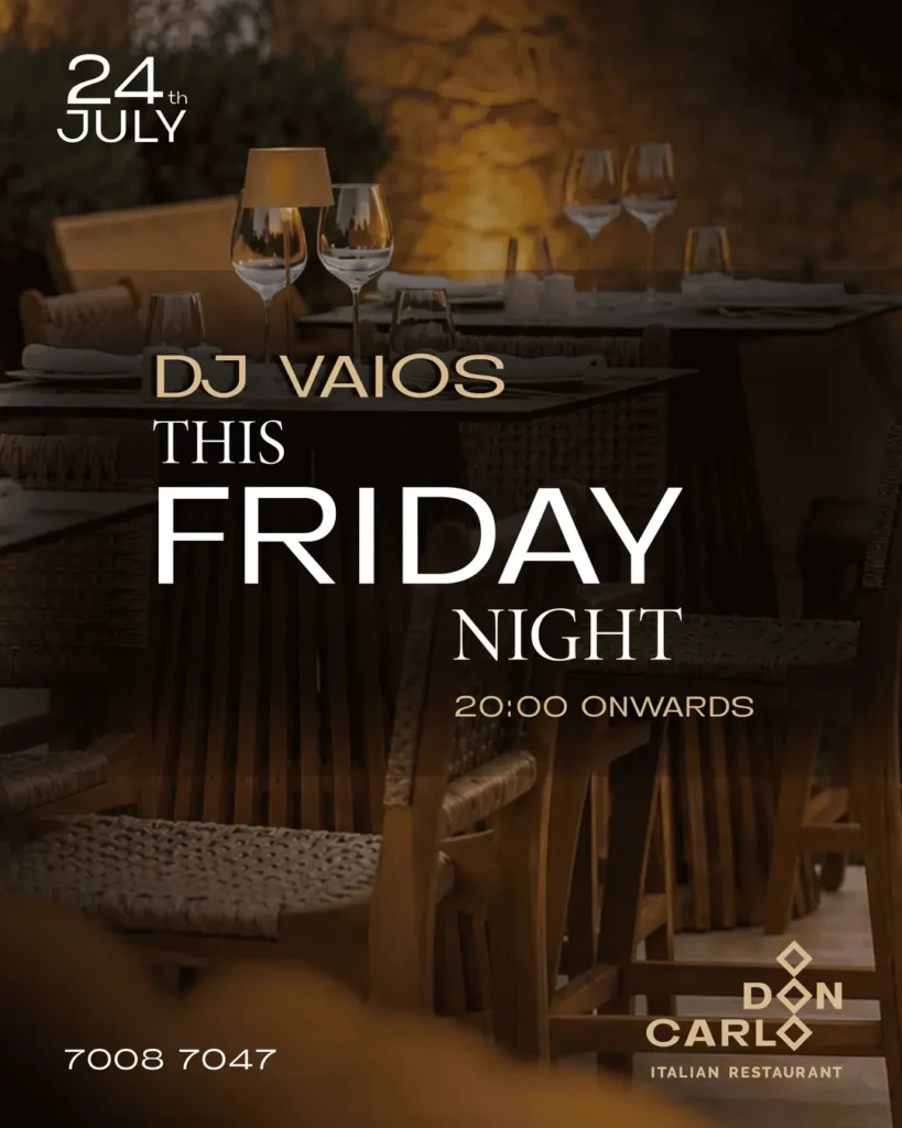 DJ VAIOS Live - 24th July 2026 after 19.30 - Don Carlo Restaurant - Cyprus Paphos